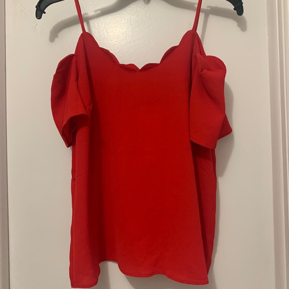 SOLD Red cold shoulder top - Picture 3 of 7